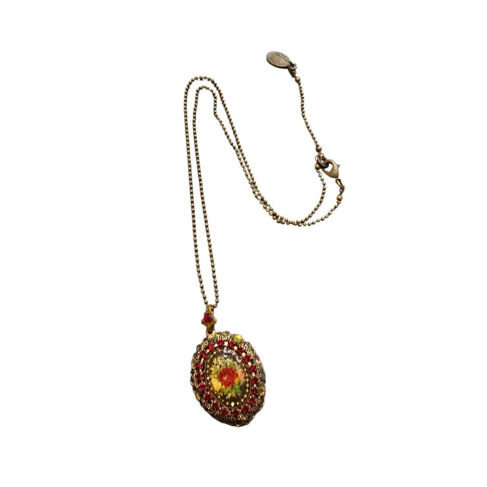 Rare Signed Michael Negrin Rhinestone Flower Locket Necklace (A2850)